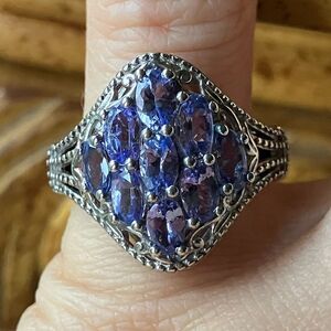 Natural Tanzanite Sterling Silver Cluster Ring Size 5